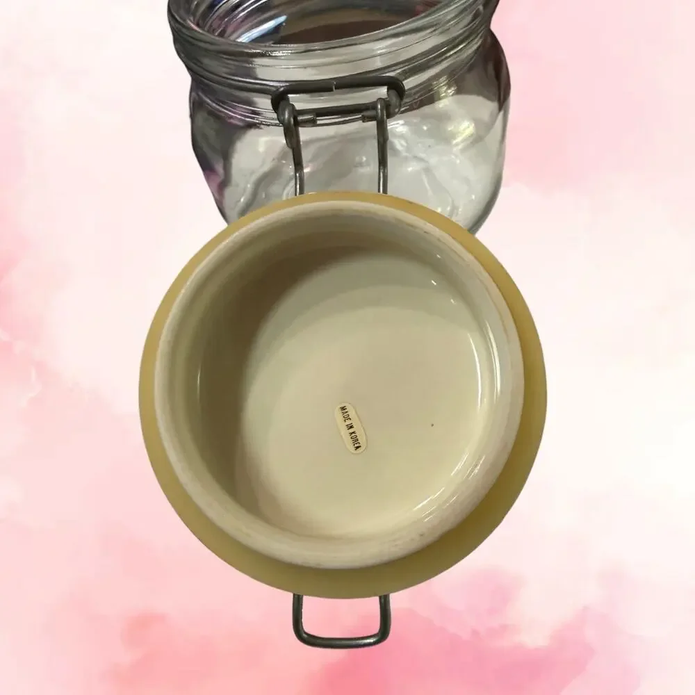 Vintage Anchor Hocking Clamp Top Glass Canister Ceramic Lid Wire Bail Farmhouse